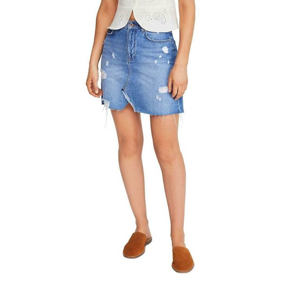 Free People Hallie Destroyed Denim Skirt Sz 28 - Picture 3 of 7
